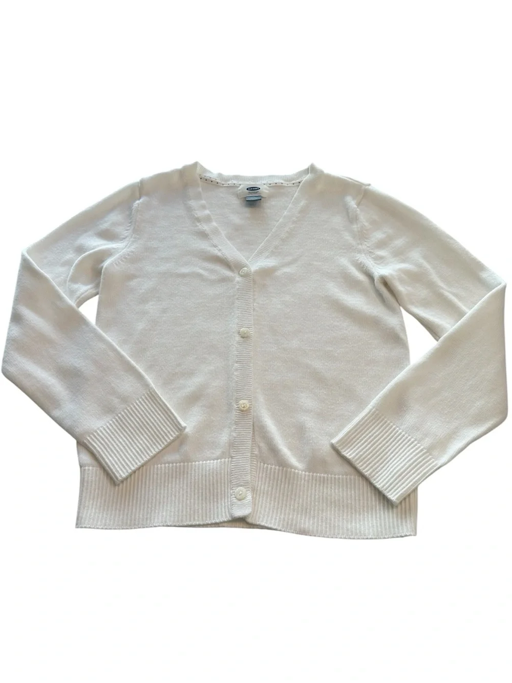 Old Navy Cardigan White Uniform V-Neck Button Front Girls Size Large 10/12